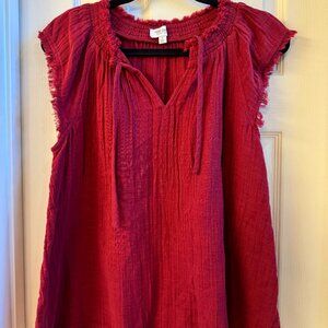 Maroon True Craft Relaxed blouse with fringe on the edges, women, size M